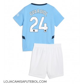 Camisa de Futebol Manchester City Josko Gvardiol #24 Equipamento Principal Infantil 2024-25 Manga Curta (+ Calças curtas)